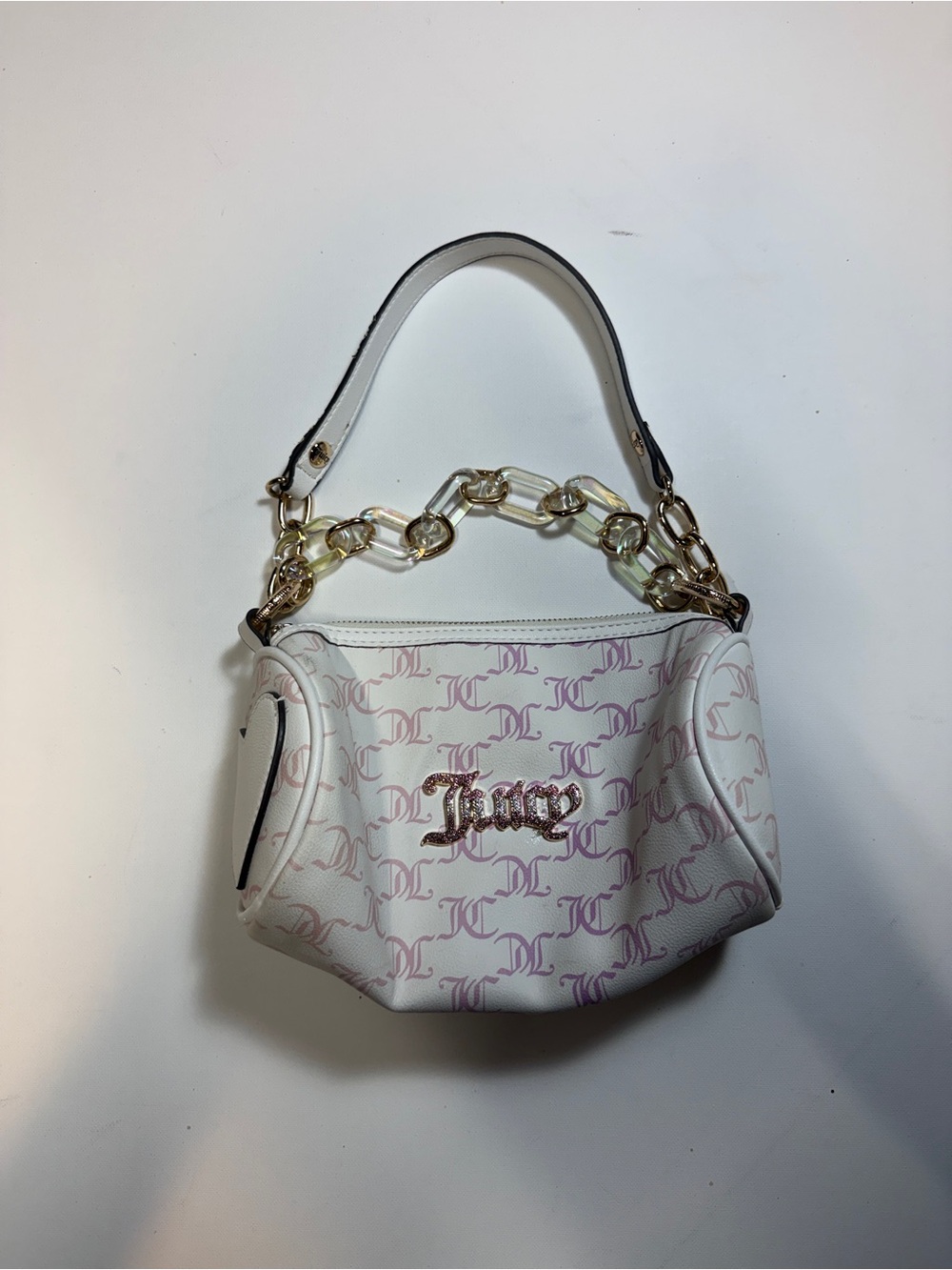 Juicy Couture White Mini Logo Shoulder Bag with Pink Print